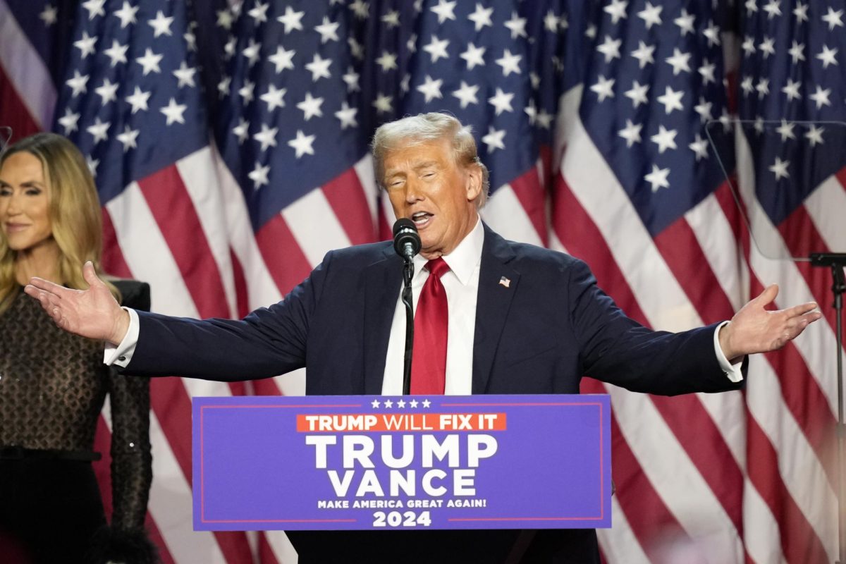 Republican presidential nominee former President Donald Trump speaks at an election night watch party, Wednesday, Nov. 6, 2024, in West Palm Beach, Fla. 