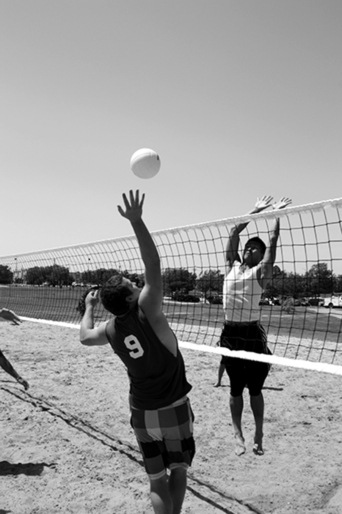 Baby Punchers Matt Albright makes a kill against a Vicious and Delicious player during the final match of SE sand volleyball.
Justin Gladney/The Collegian