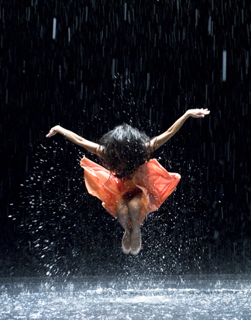 One of Pina Bausch’s former dancers performs in the rain on stage. Each of Bausch’s pieces deals with some natural element. 
