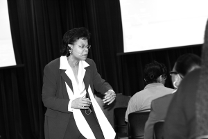 TR Campus president Tahita Fulkerson displays her leadership hallmarks to the audience during a motivational seminar for students, faculty and staff Feb. 26. Corban La Fon/The Collegian