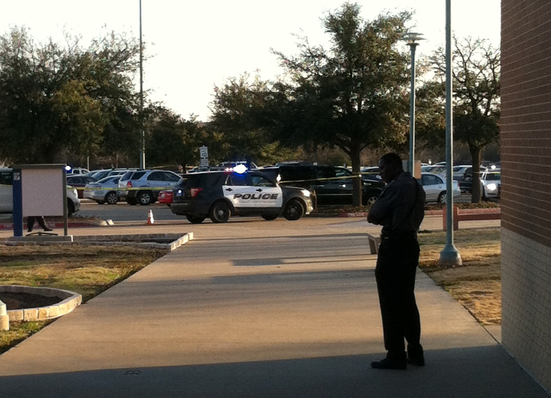 TCC police stand guard after a shooting on SE Campus.