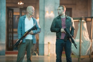 Take-no-prisoners cop John McClane (Bruce Willis) bonds with his son Jack (Jai Courtney) in Russia while on another suicide mission. The film delivers exceptional car chases but lousy writing and acting. Photo courtesy Dune Entertainment