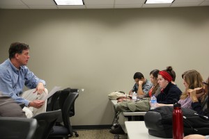NE Campus assistant professor Mike Leffingwell lectures to students in his general psychology class, which is part of the Cornerstone honors program curriculum.  Photo by Zach Estrada/The Collegian