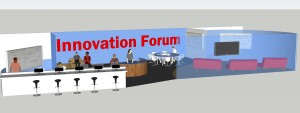 A conceptual sketch of what an innovation forum might look like on a TCC campus. It is a working concept with interchangeable parts, said Cacy Curtis, TCC director of strategic initiatives. The forums will offer a centralized place with a standardized process for the TCC community to bring ideas forward. Photo courtesy BOKA Powell 