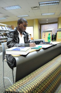 SE student Ibrahim Wahab prefers the quiet atmosphere to study his calculus homework in the SE library.Alice Hale/The Collegian