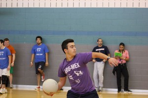 Arg-Mex team member Franco Miliotto prepares to throw the dodgeball. His team won first place in the tournament for the second straight year.Photos by Zach Estrada/The Collegian
