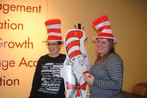 Abbey Hanson, TR administrative assistant, and Tara Lawrence, TR student services coordinator, join the celebration of the well-known children’s writer Dr. Seuss. Photo by Jayci Gillie/The Collegian 
