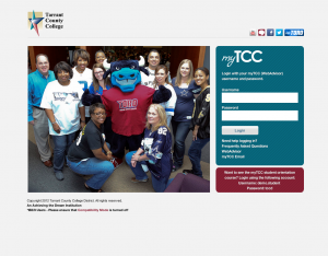 Students and faculty log in to the myTCC portal to access Blackboard. Links to WebAdvisor and myTCC email are then shown, but users must log in a second and third time to access them. 