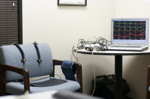 Many polygraph machines, like this one at the Polygraph Science Center in Grapevine, now use a computer to record data instead of rolled chart-paper. Photo by Martina Treviño/The Collegian