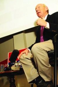Candidate for Texas governor Bill White answers questions at a South Campus forum.  Photo by Casey Holder/The Collegian
