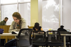 Jason Floyd/The Collegian Katherine Peters takes time to study in the South Campus library. Some students think they do not have enough time to study because of their class schedules and their jobs.