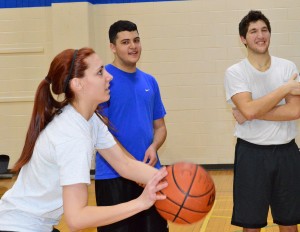 Crystal Chinea/The Collegian  NE student Chelsea Seifert wins the free throw contest, knocking down nine out of 10 free throws. Health and physical education instructional assistant Laura Bradford said other students weren’t expecting a female to win the contest.