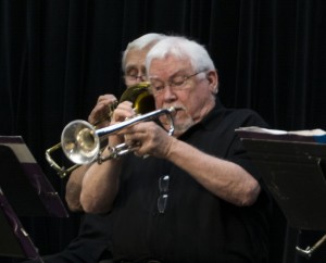 The Bucket List Jazz Band performs on NE Campus Feb. 20. Jim Milan, a 92-year-old musician, began the band, which is composed of university professors and symphonic musicians. 