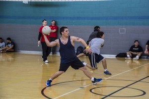 SE student Kevin Van leans back to throw the dodgeball at his opponent Jan. 31. Teams played against each other in a best-of-seven match with the winning team playing in the next round. 