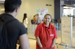 Georgia Phillips/The Collegian  Sylvia Ramirez serves as a janitor on TR Campus and is recognizable to several students. Ramirez works for GCA Services Group, the cleaning company contracted with TR Campus.