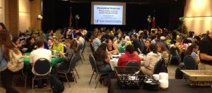 Photo courtesy Caroline Hamilton  NE students and those from other area colleges fill Center Corner April 1 to hear about biomedical job possibilities in a presentation called You and Your Future in the Biomedical Field. 