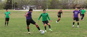Matt Fulkerson/The Collegian  SE student Gustavo Rosario steals the ball from his opponent Pablo Ortega during the soccer match on SE Campus April 5. The single-elimination tournament will be held April 12 with the first game at 9:30 a.m. and the final at 1:30 p.m. 