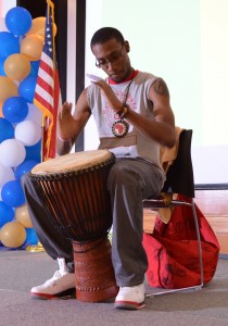 A traditional African drum song was performed by SE student Jaleel to illustrate the music of the culture. 