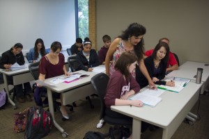 Jason Floyd/The Collegian  Rosa Mendez, NE Campus education coordinator and professor, works with students in her class. TCC helps students going into the education field by offering Associate of Arts degrees in Teaching, Special Education and Early Child Development. 