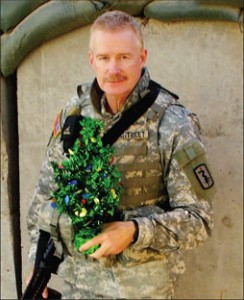 Dr. Charles Overstreet gets ready to celebrate Christmas while serving as a psychologist in a medical unit in Iraq. Overstreet returned to the United States in March of this year and currently teaches on South Campus.  Photo courtesy Dr. Charles Overstreet
