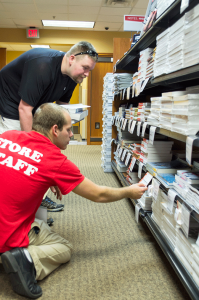 Matt Johnson and Roy Purvis look for books in the NE Campus bookstore. Katelyn Townsend/The Collegian.