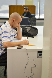 South student Junno Martinez wastes no time in beginning to study for the semester. Marah Irving/The Collegian