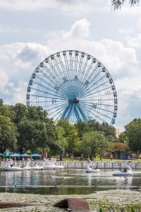 Riders on the Texas Star Ferris wheel overlook the fairgrounds as others seek peace and relaxation in the swan lagoon. Photos by Eric Rebosio/The Collegian