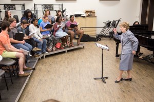 NE music assistant professor Bobbie Douglass uses all her past experiences as a teacher and student to relate to her choir classes. Photos by Eric Rebosio/The Collegian