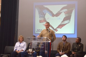 Retired Lt. Col. Gary Maddux speaks to students on Veterans Day. Maddux was one of three veterans that spoke to students, which was followed by the dedication of the Butterfly Way Station.