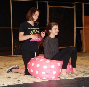 NW student McKenzie Morrow rehearses a scene with Fort Academy of Arts student Kassi Ferm. Be Aggressive opens Dec. 3 and runs through Dec. 7 in Theatre Northwest. Photos by Briana Aleman/The Collegian