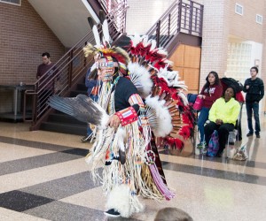 A Native American performs cultural dances, and others discussed powwows, tools and the roles of men and women Nov. 20 on SE. Photos by Linah Mohammad/The Collegian