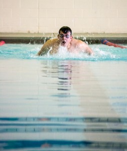 SE student Bryan Jimenez said he came to make up a class by swimming in the campus pool and timing his laps. “People will be coming to the pool saying, ‘Time me,’” Jimenez said. “I wanna see if I can be faster than that guy.” Katelyn Townsend/The Collegian