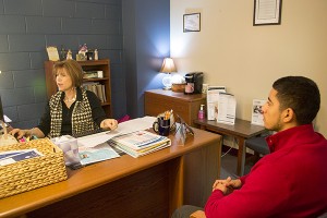 NE Campus academic adviser Donna Gohlke helps during an appointment with student Alan Rodriguez.  Photo by Marah Irving/The Collegian
