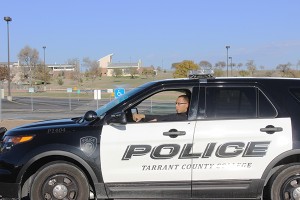 Officer Leonard Jessie patrols a NW Campus parking lot to provide a visible presence and assist any students or staff who need help jump-starting their cars or other assistance. Photo by Matt Koper/The Collegian