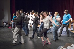 Theater Practicum students rehearse for the upcoming Actor’s Showcase that includes poetry, skits, dance and more. Photo by: Bogdan Sierra Miranda/The Collegian