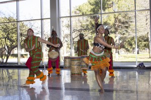 The group Bandan Koro performs for students on South Campus as part of the Black History Month kickoff Feb. 2.  Photo by:  Bogdan Sierra Miranda/The Collegian