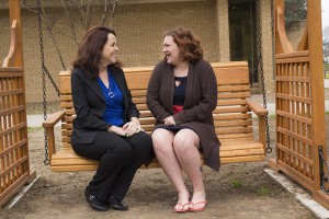 Amber Meyers and Destany Deleon spend time together on campus.  Photo by:Katelyn Townsend/The Collegian