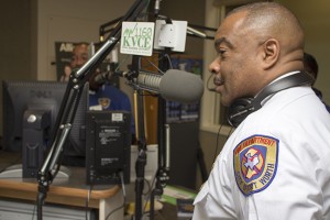 Fort Worth executive assistant fire chief David Coble talks on a local show aimed at vets. Photo by:Katelyn Townsend/The Collegian