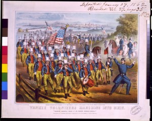 This Civil War-era painting showed Yankee volunteers marching into battle in the South. Photo courtesy Library of Congress