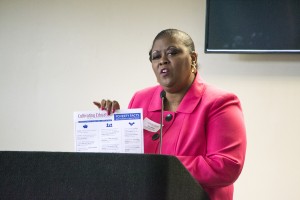 Visions Unlimited project manager Tina Jenkins speaks during South’s Poverty Summit April 30.