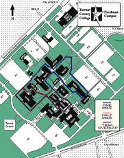 The new color-coded trail markers show both the one-mile and half-mile trails on campus. Map courtesy NE kinesiology department