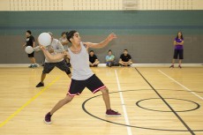 Aaron Ramirez takes aim at an opposing team member during a dodgeball tournament Sept. 18 on SE Campus. 