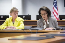 Board president Louise Appleman discusses the appointment of Angela Robinson as acting chancellor during an emergency board meeting Oct. 1 after Erma Johnson Hadley’s death.Katelyn Townsend/The Collegian