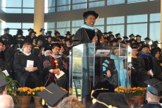 Hadley speaks at the dedication of TR Campus in 2009. Hadley was named interim chancellor that year after the departure of Leonardo de la Garza. She was made permanent in 2010.