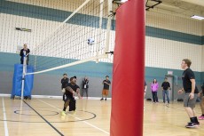Caulin Russell goes down low during the volleyball tournament in which 10 teams participated.