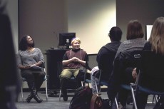 Ticily Medley and Dimitri Nelson participate in a South panel discussing discrimination faced by many transgender students, including harassment from peers and professors.Sara Brooks/The Collegian