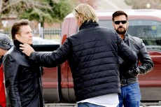 Dennis O’Neill and Lorenzo Lamas take cues from director Corbin Timbrook on set. Lamas is among other notable actors such as Marshall Teague and Anne Lockhart who have supporting roles in O’Neill’s web series Bail Out.Photo courtesy Dennis O’Neill