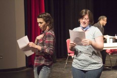 Shyane Hammel and Naomi Roundtree rehearse their male catcalls