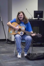South student Chris Thompson sings and plays guitar for the Feb. 11 South talent show tryouts, taking place in the SSTU Dining Hall.Katelyn Townsend/The Collegian