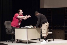 Scott Wild and DeZundre Clark rehearse roles as psychiatrists in the South play Fugue running April 14-16. Photos by Bogdan Sierra Miranda/The Collegian
